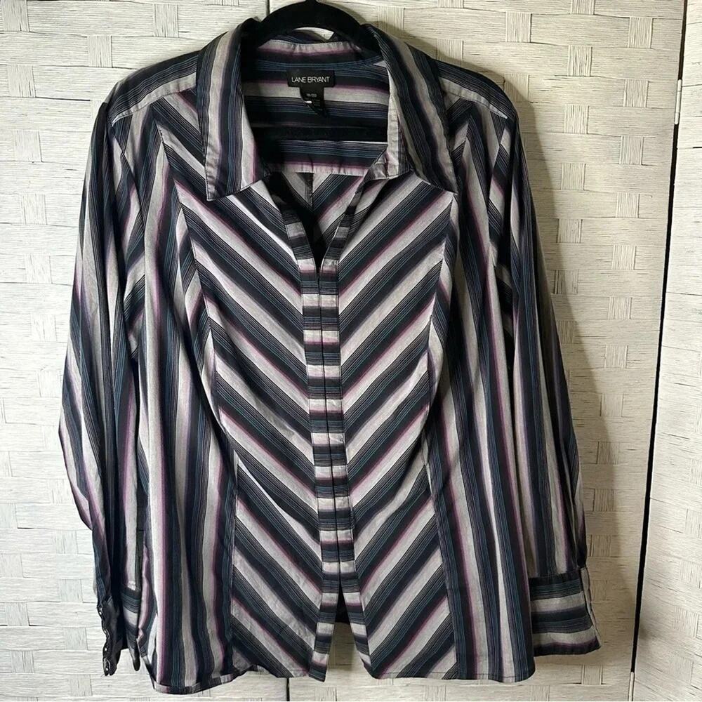 Lane Bryant womens Y2K button down blouse whimsigoth hook & eyes stripes plus sz